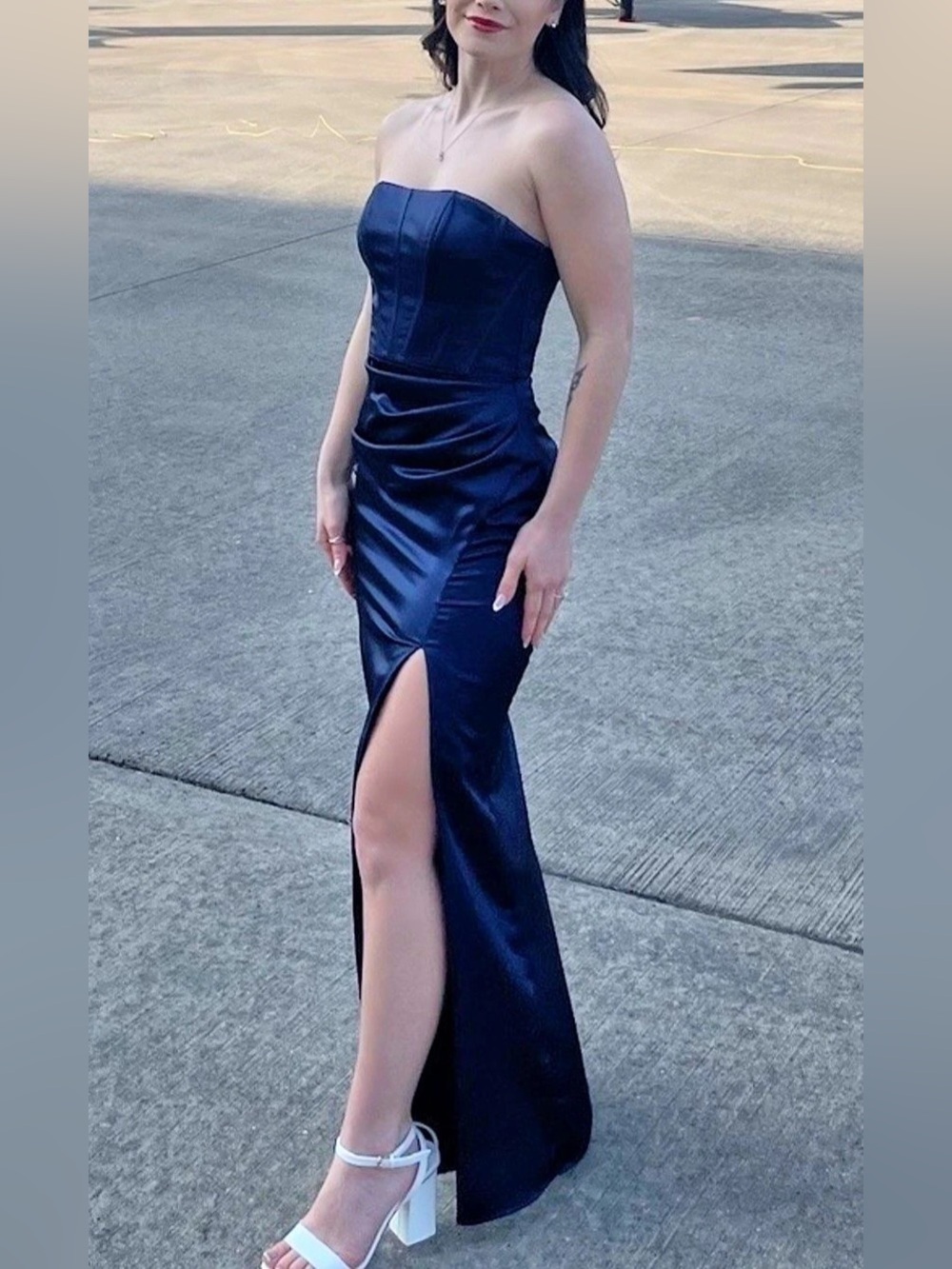Strapless Corset Satin Gown Maxi Dress Blue Size 0